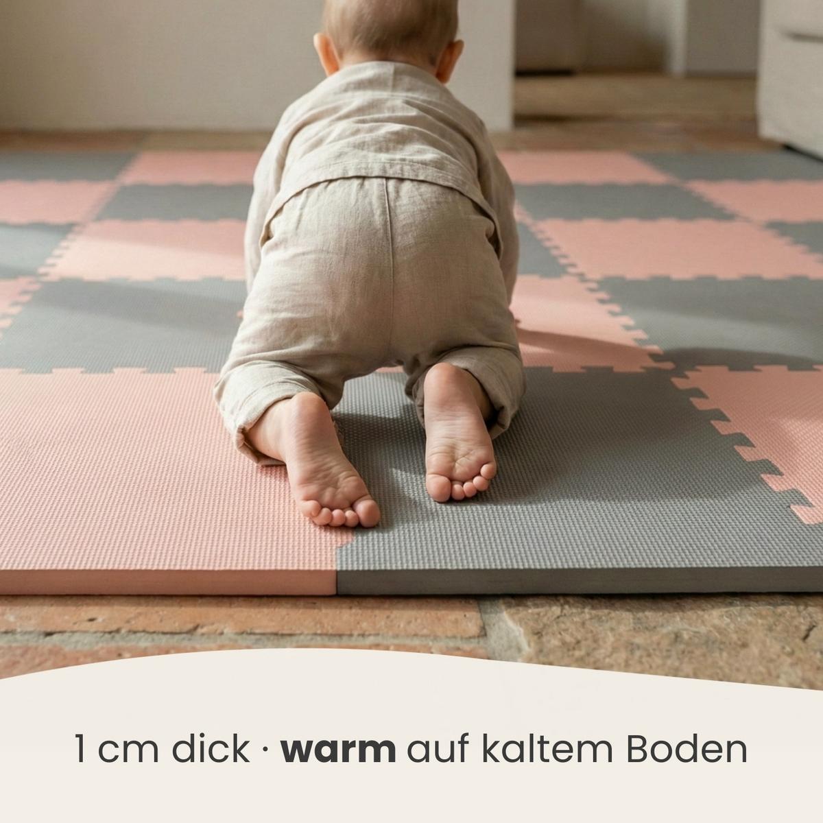 SPIELMATTE mit Rand - 180/90/1 cm Puzzlematte Rosa Grau - Rosa, Kunststoff (30/30cm) - Littletom