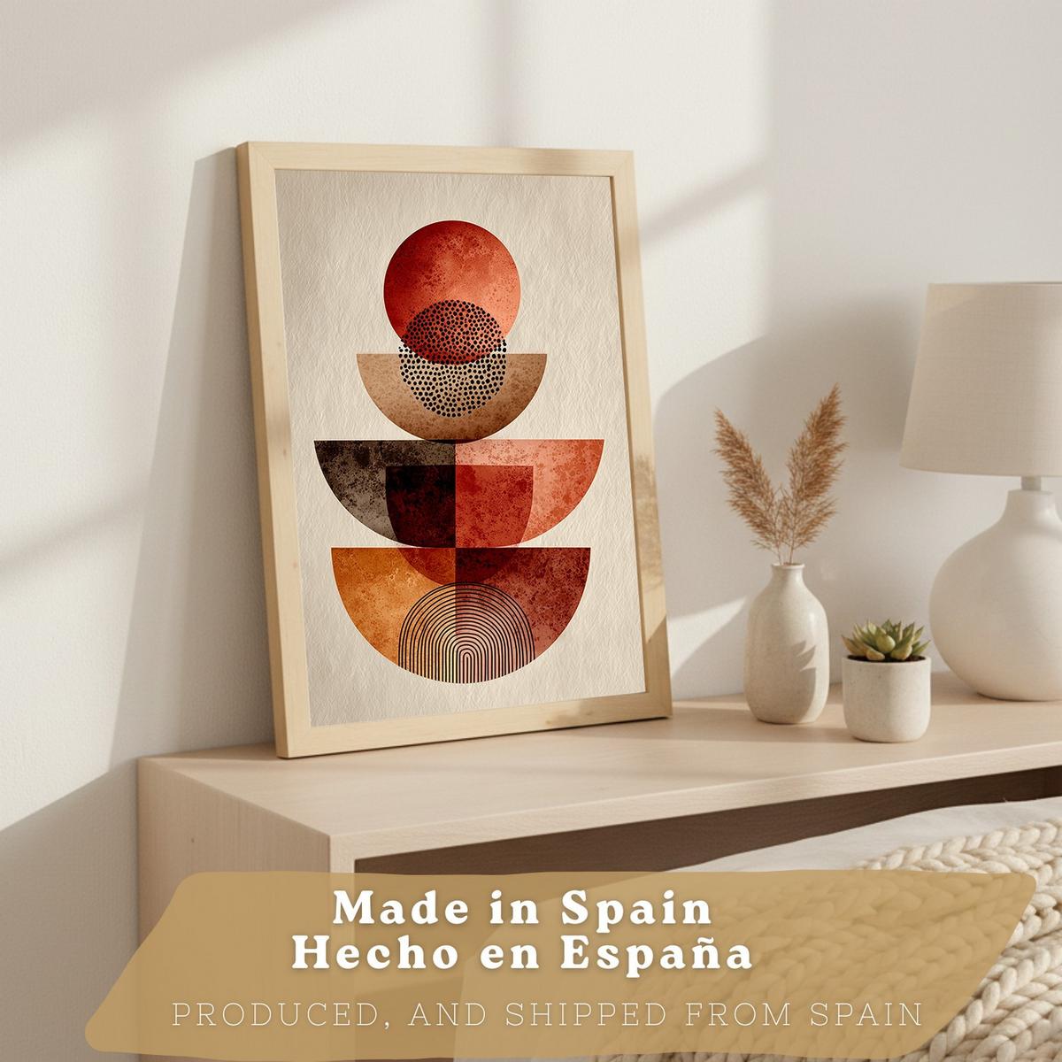 POSTER 3er Kunstdruck-Set Wandbilder Abstrakte Formen Rot Orange modern Wohnzimmer Deko, Schlafzimmer, Küche, Badezimmer Leichter Holzrahmen A3 - Beige, Papier (29.7/1/42cm) - Nacnic