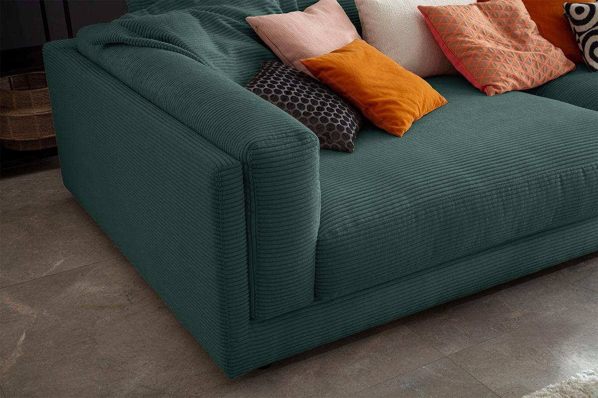 BIG SOFA RAINA Smaragdgrün Cord - Smaragdgrün/Schwarz, Kunststoff/Textil (254/85/150cm) - KAWOLA