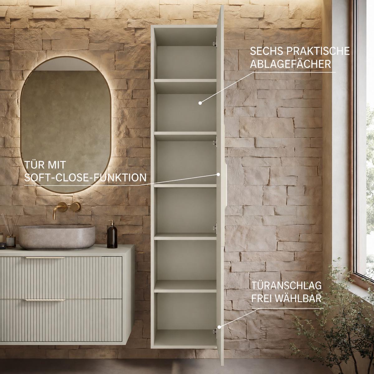 BADEZIMMERSCHRANK Rimini mit 1 Tür Cashmere - 38 x 33 x 170 cm - Kaschmir, Holz (33/170/38cm) - Badplaats