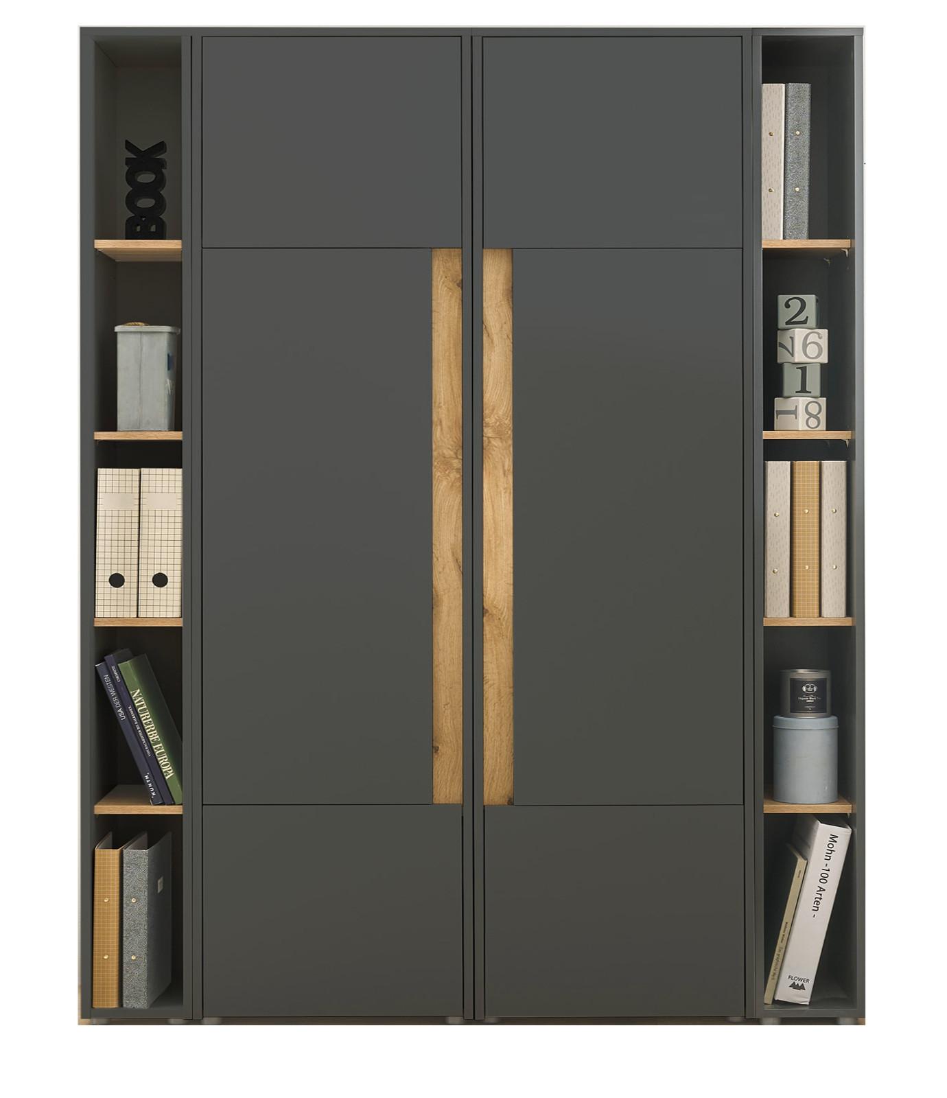 AKTENSCHRANK Set 4-teilig grau matt, Eiche Wotan 140 x 200 cm, Schrank-Regal-Kombination mit 20 Fächern - Eiche Wotan/Schwarz, Holzwerkstoff/Kunststoff (140/200/40cm) - Furn.Design