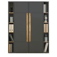 AKTENSCHRANK Set 4-teilig grau matt, Eiche Wotan 140 x 200 cm, Schrank-Regal-Kombination mit 20 Fächern - Eiche Wotan/Schwarz, Holzwerkstoff/Kunststoff (140/200/40cm) - Furn.Design