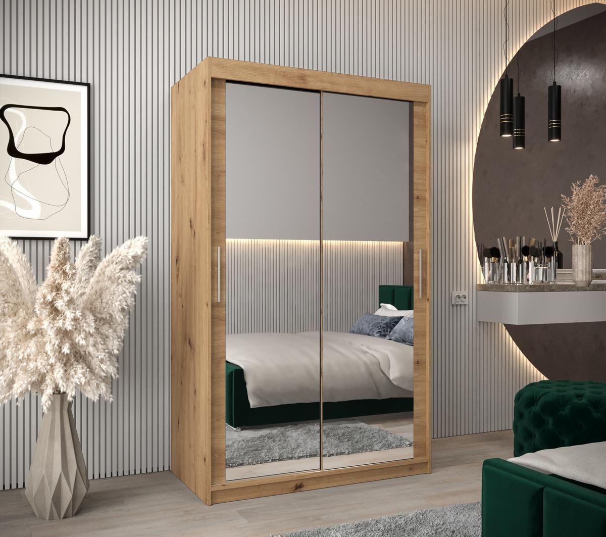 SCHWEBETÜRENSCHRANK 200/120/62 2-türig - Silberfarben/Eiche Artisan, Holz/Kunststoff (120/200/62cm) - MÖBEL KRYSPOL