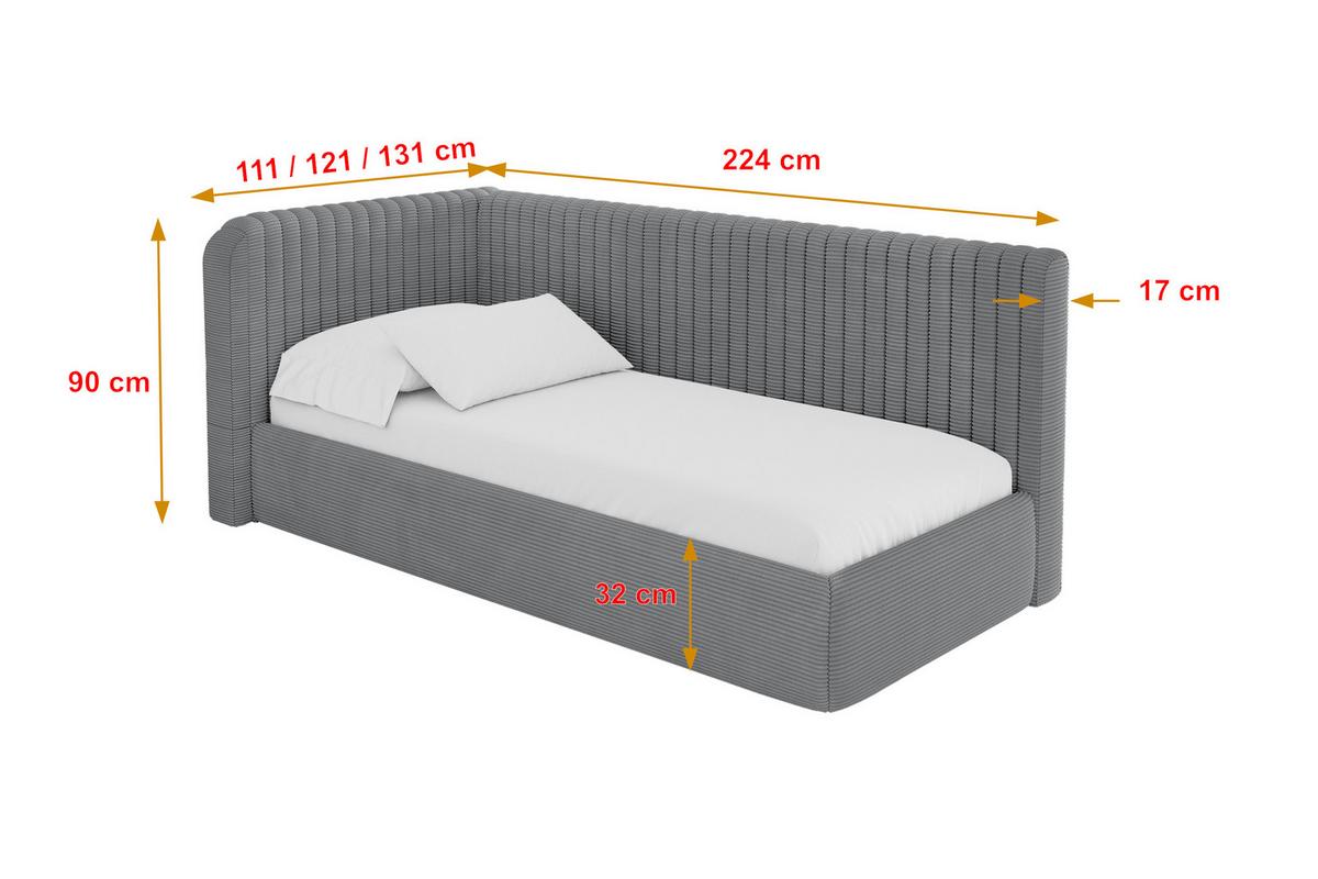 EINZELLBETT Jugendbett mit Bettkasten, Rechts - AURY 100x200 Dunkelgrau - Schieferfarben, Holzwerkstoff/Textil (100/200cm) - ALTDECOR