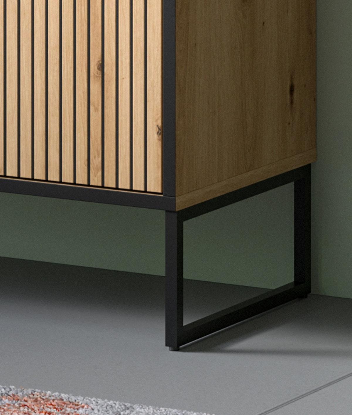 BADMÖBEL-SET 3-teilig Eiche Artisan, schwarz 125 cm, Badkombination mit Soft-Close - Schwarz/Eiche Artisan, Glas/Holzwerkstoff (125/192/36cm) - Inn.Furn
