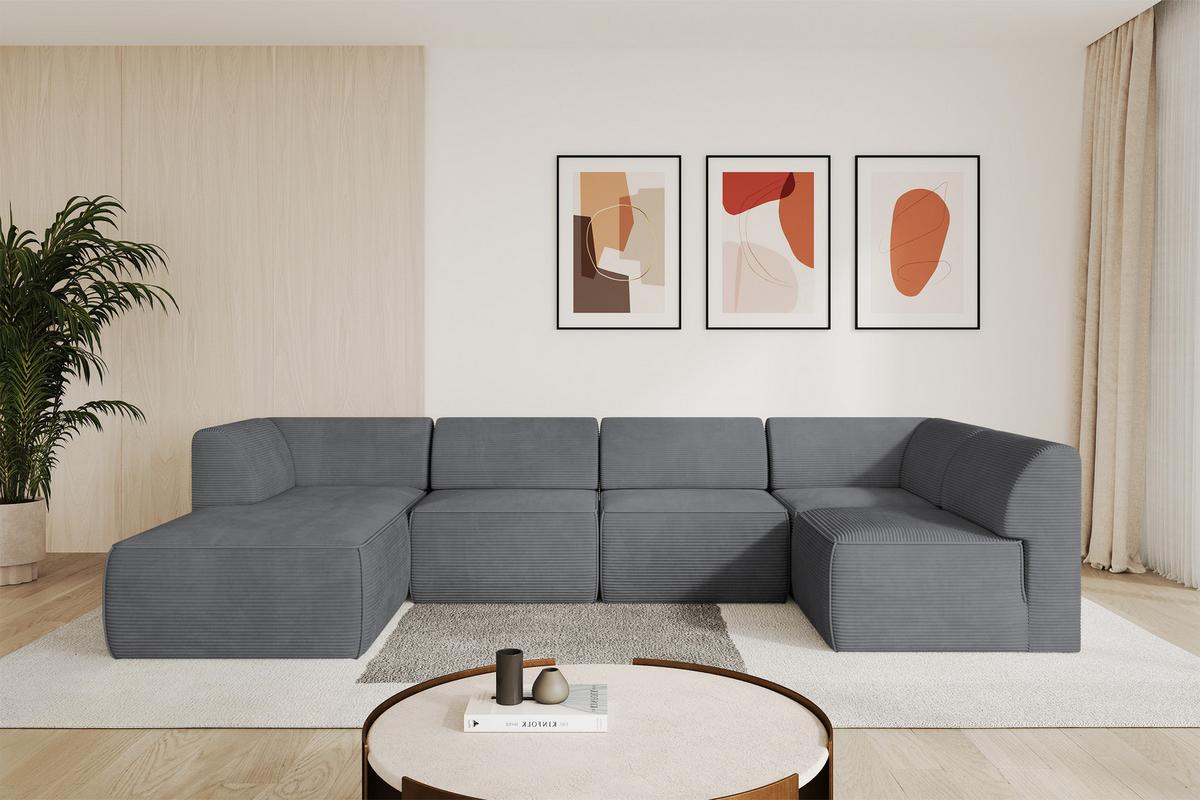 WOHNLANDSCHAFT Ottomane Links MOVO-L 345x180x78 cm Dunkelgrau Cord - Dunkelgrau, Holzwerkstoff/Kunststoff (345/78/180cm) - ALTDECOR