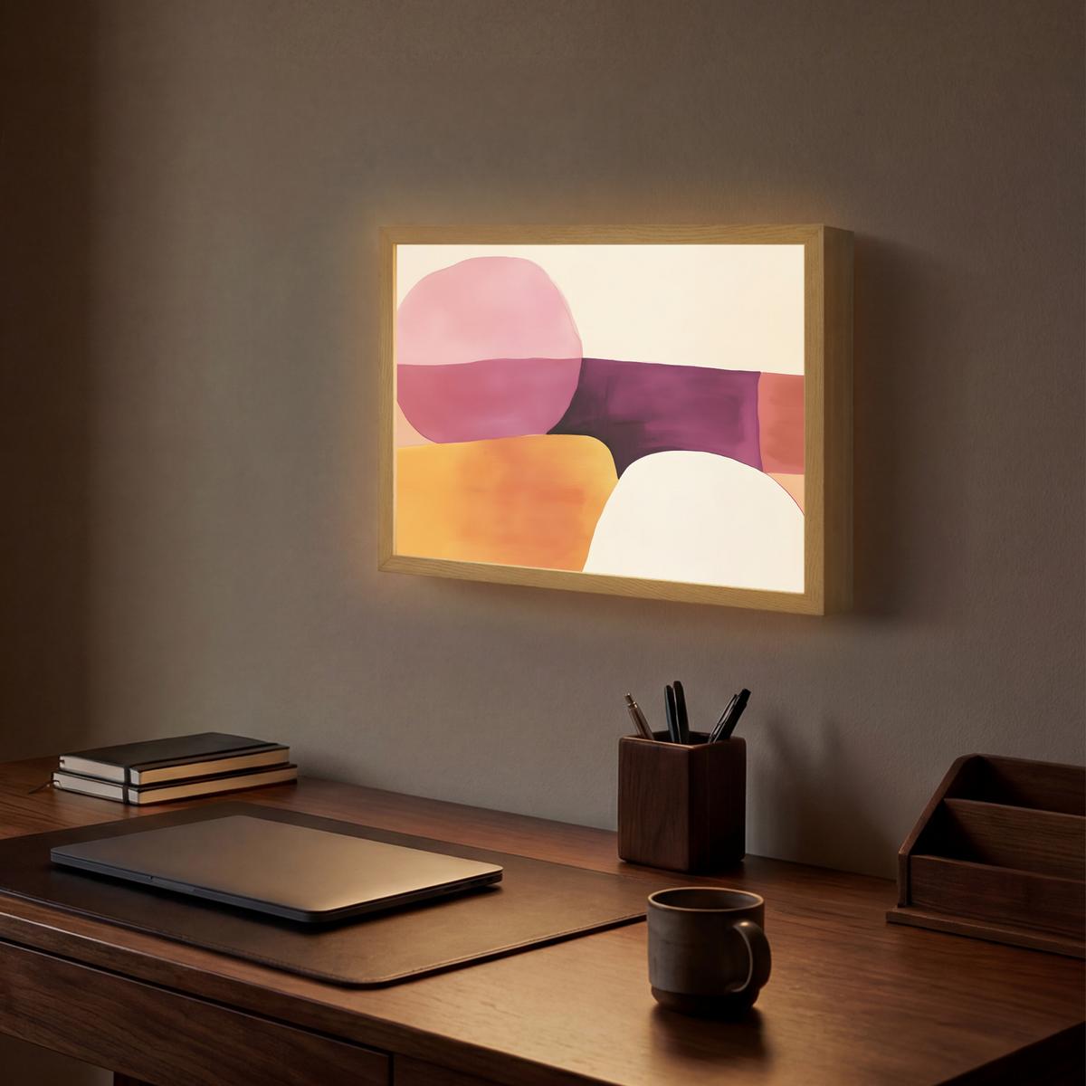 WANDLEUCHTE MIT AKKU Formen - Abstrakt - Farbenfroh 40x30 cm - Rosa, Holzwerkstoff (40/30/8cm) - OnlyWow