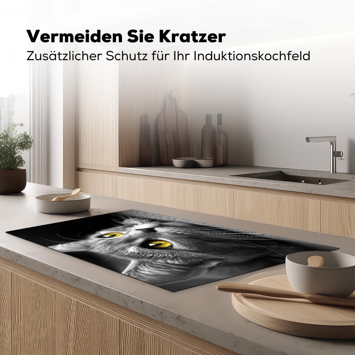 HERDABDECKPLATTE Katze - Grau - Tiere - Katze Induktionsschutz 91.2x52 cm - Grau, Kunststoff (91.2/52/0.2cm) - MuchoWow