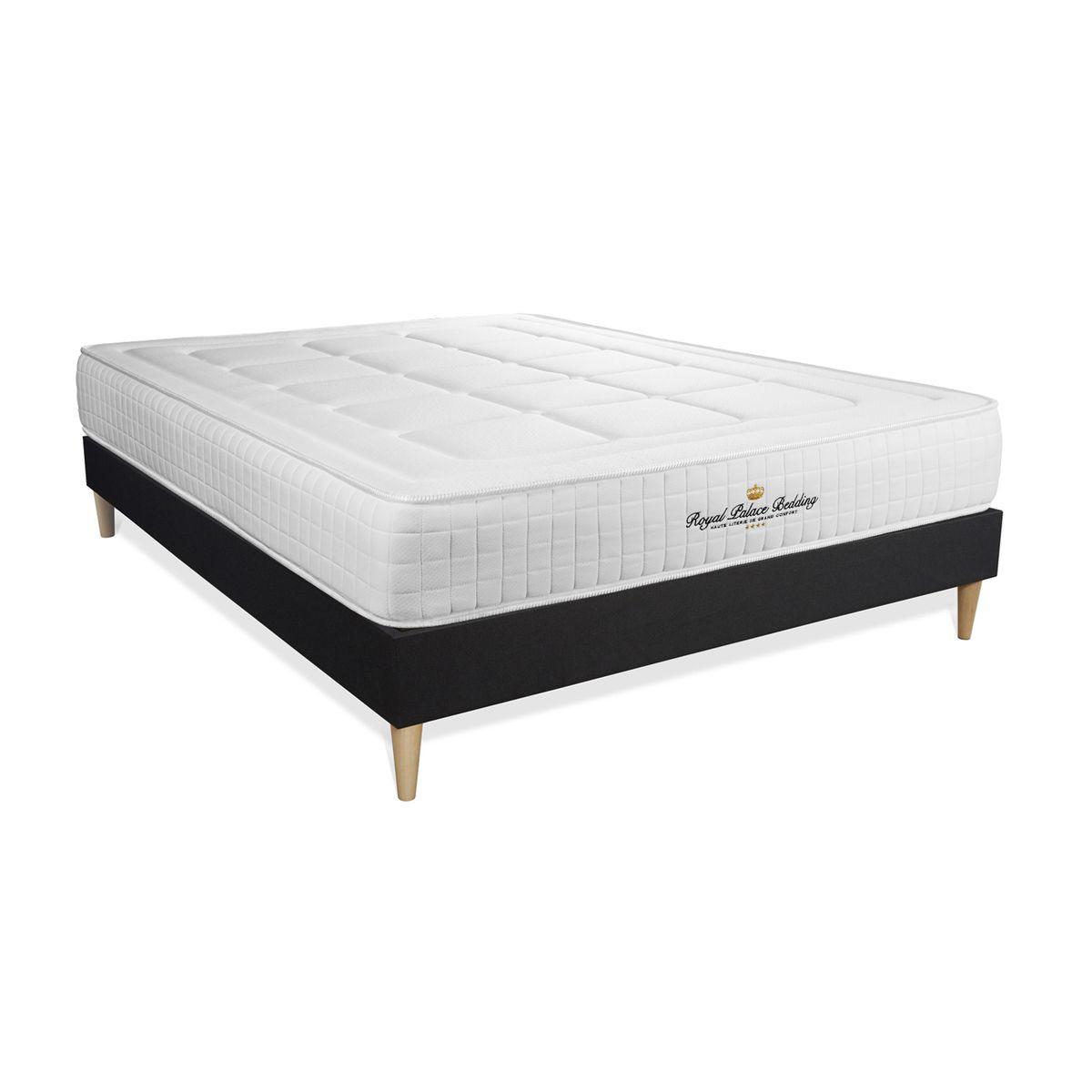 BETT Balmoral Memory-Schaum 160 x 200 cm h3 - Kit Bettgestell Schwarz - Mit Kissen und Bettdecke - Beige/Schwarz, Karton/Holz (160/200cm) - ROYAL PALACE BEDDING
