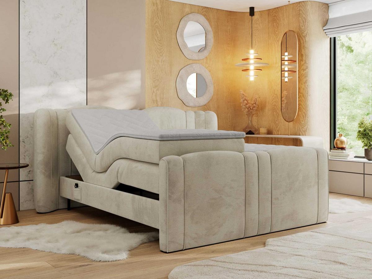 BOXBETT FORTINA 140/200 - Beige Velvet - H3 - Beige, Holz/Textil (140/200cm) - MKS