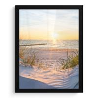POSTER MIT RAHMEN Strand - Sonne - Düne - Gras - Sand - Horizont Bilderrahmen 30x40 cm - Hellblau, Papier (30/40cm) - MuchoWow