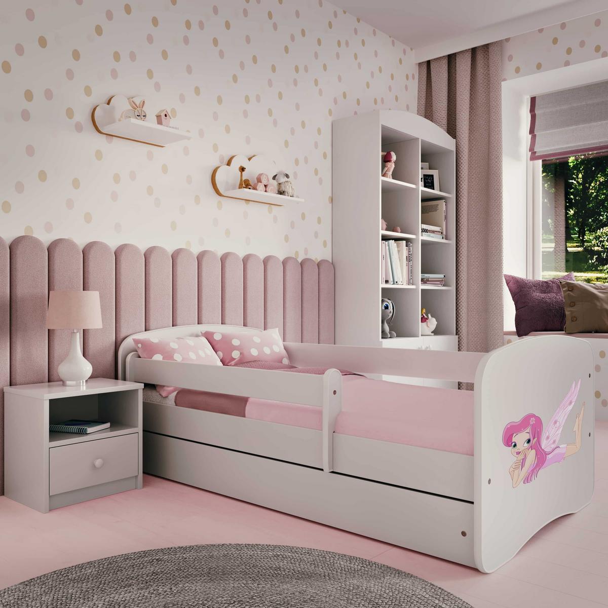 KINDERBETT Fee mit Flügeln mit Schublade 140/70 80/61/144 - Weiß, Holzwerkstoff (70/140cm) - RAUMHIRSCH FURNITURE