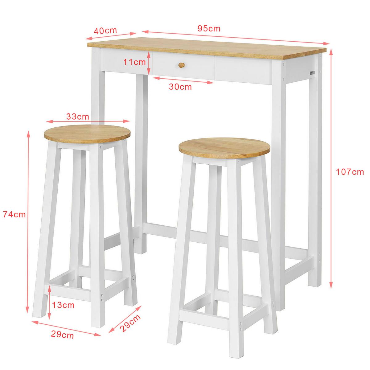 BARTISCH + 2 x BARHOCKER - Weiß, Holz/Holzwerkstoff (95/40/107cm) - SoBuy