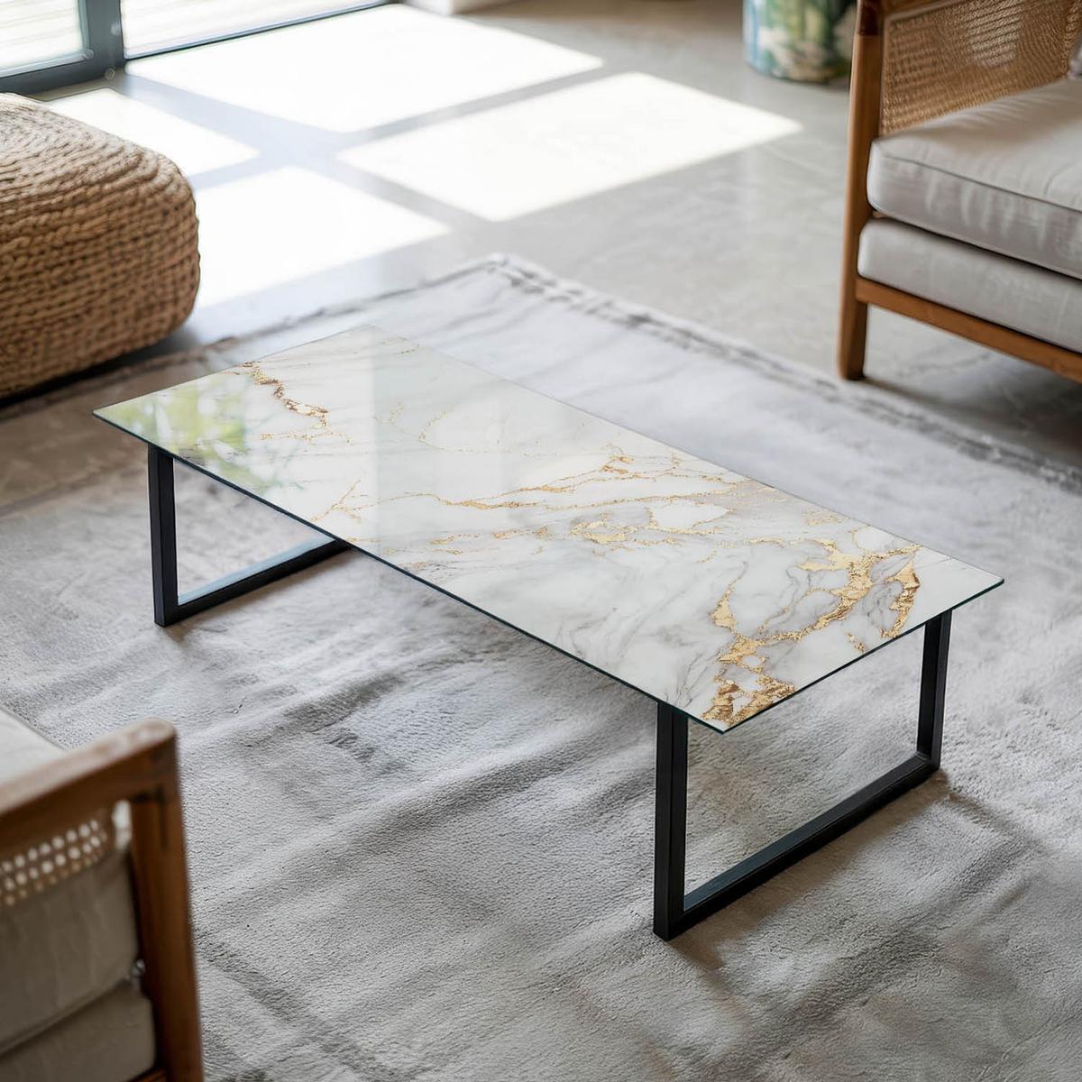 TISCHPLATTE 125x50 cm Eleganter Marmor mit Adern - Weiß, Glas (0.4/125/50cm) - TULUP