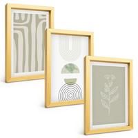 BILDER SET 3er Set - 20x30 cm Goldrahmen - Geometrische Pflanzenmuster - Goldfarben, Kunststoff (20/30cm) - TULUP
