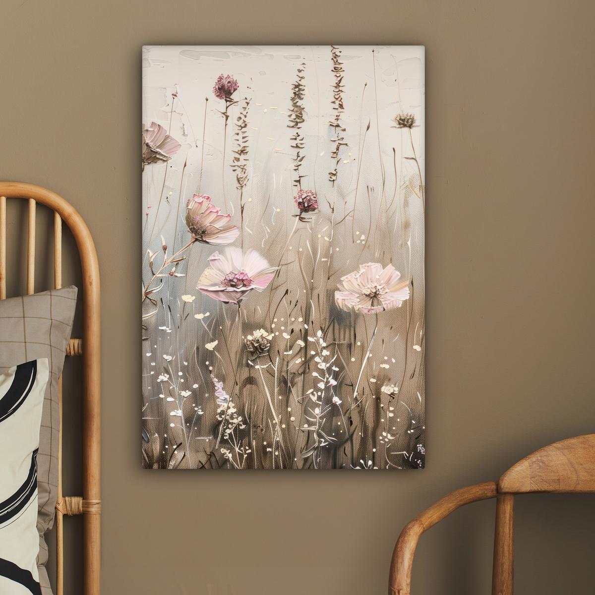 LEINWANDBILD Blumen - Rosa - Modern - Beige Wanddeko Schlafzimmer 60x90 cm - Beige, Textil (60/90cm) - MuchoWow