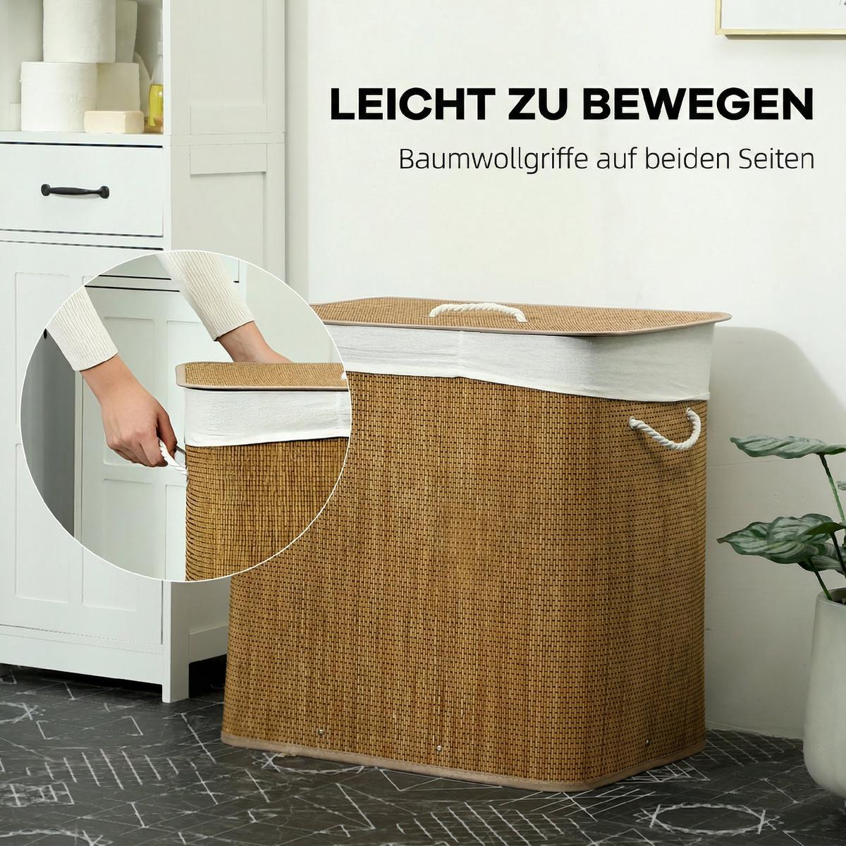 WÄSCHEKORB Bambus Braun - Braun, Holz (40/60/60cm) - HOMCOM