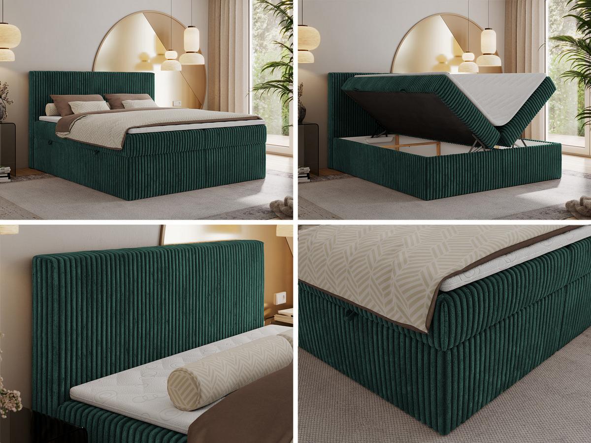 BOXSPRINGBETT TILIANO 160/200 - Dunkelgrün Cord - H4 - Dunkelgrün, Textil (160/200cm) - MKS