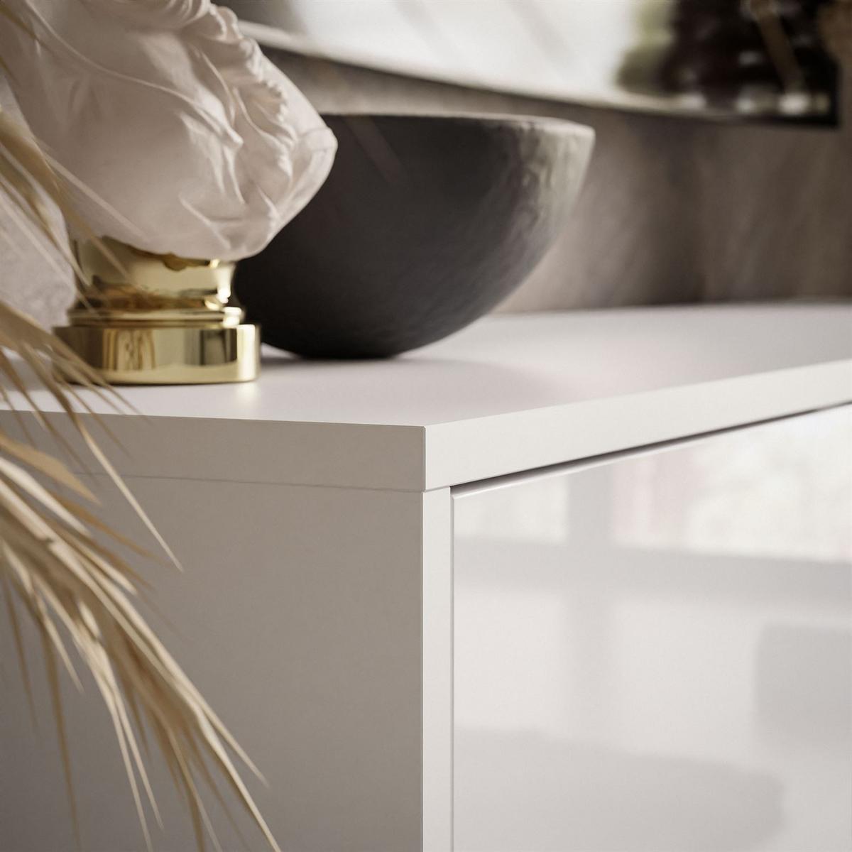 TV-ELEMENT SANAYI auf verchromten Beinen Hochglanz Weiß - Chromfarben/Weiß Hochglanz, Holzwerkstoff (156/54/38cm) - Lookway