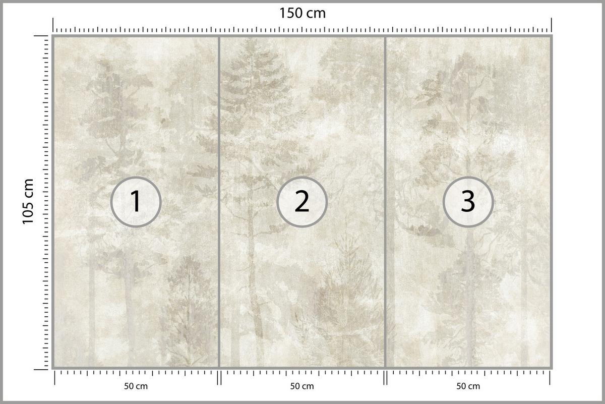 FOTOTAPETE für Wohnzimmer Boho Wald Bäume Beton Abstrakt Vintage Beige 150x105 - Beige/Braun, Papier (150/105cm) - Muralo