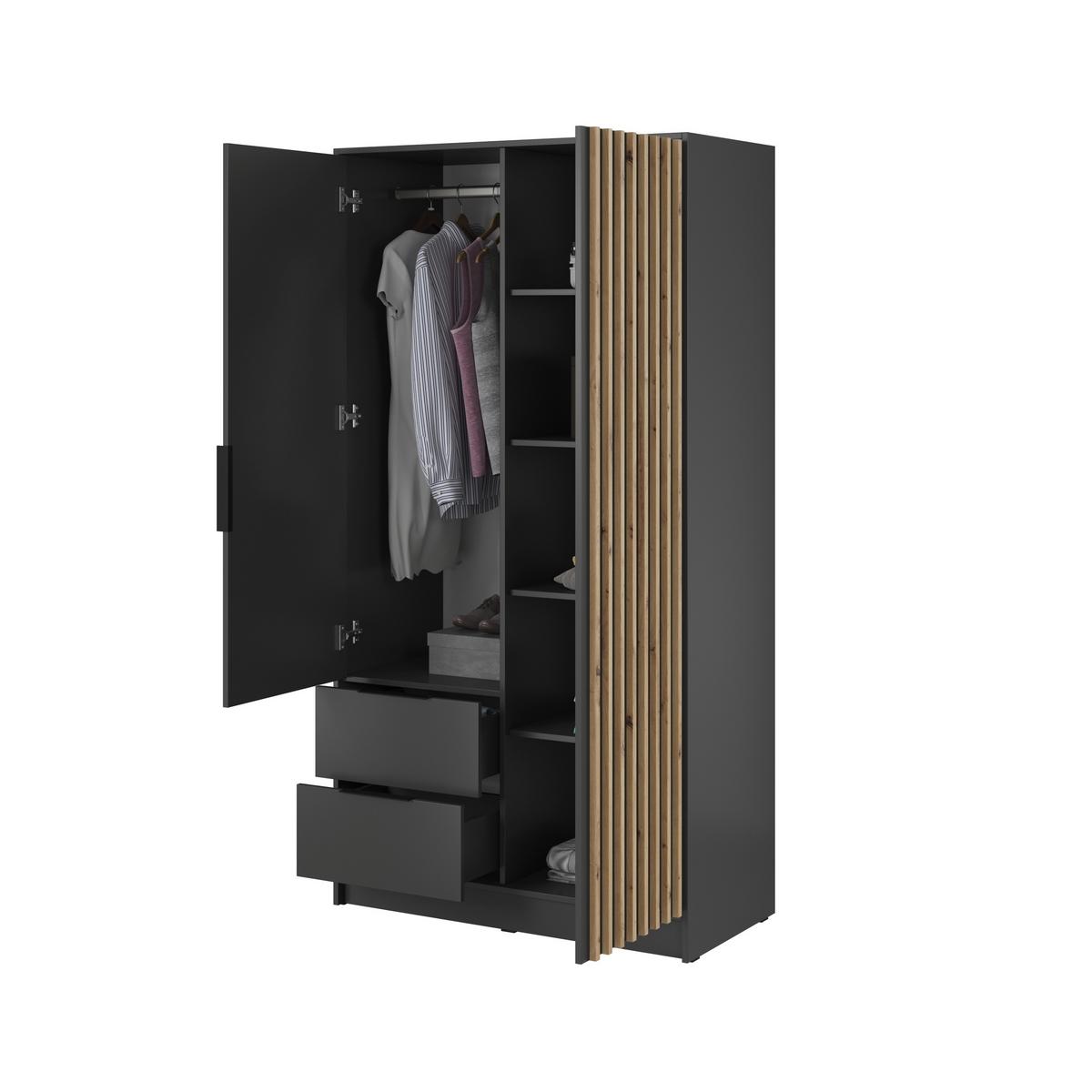 DREHTÜRENSCHRANK NELIANA 105/200/51 cm 2-türig mit Spiegel Graphitfarben - Graphitfarben, Holzwerkstoff (105/200/51cm) - MASSENO