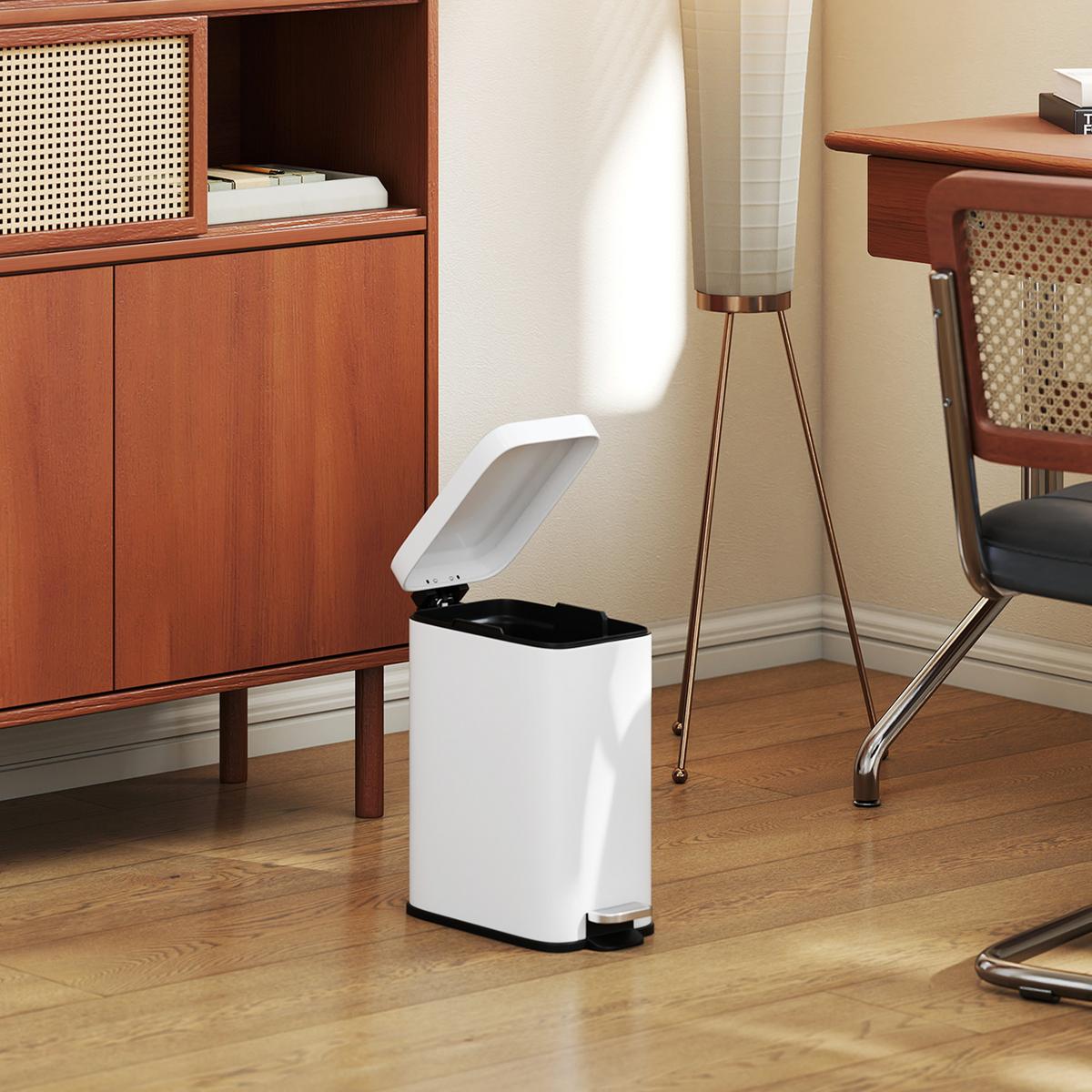 MÜLLEIMER 5L Treteimer Abfalleimer mit Deckel und Fußpedal für Wohnzimmer - Weiß, Metall (14/32/29.2cm) - HOMCOM