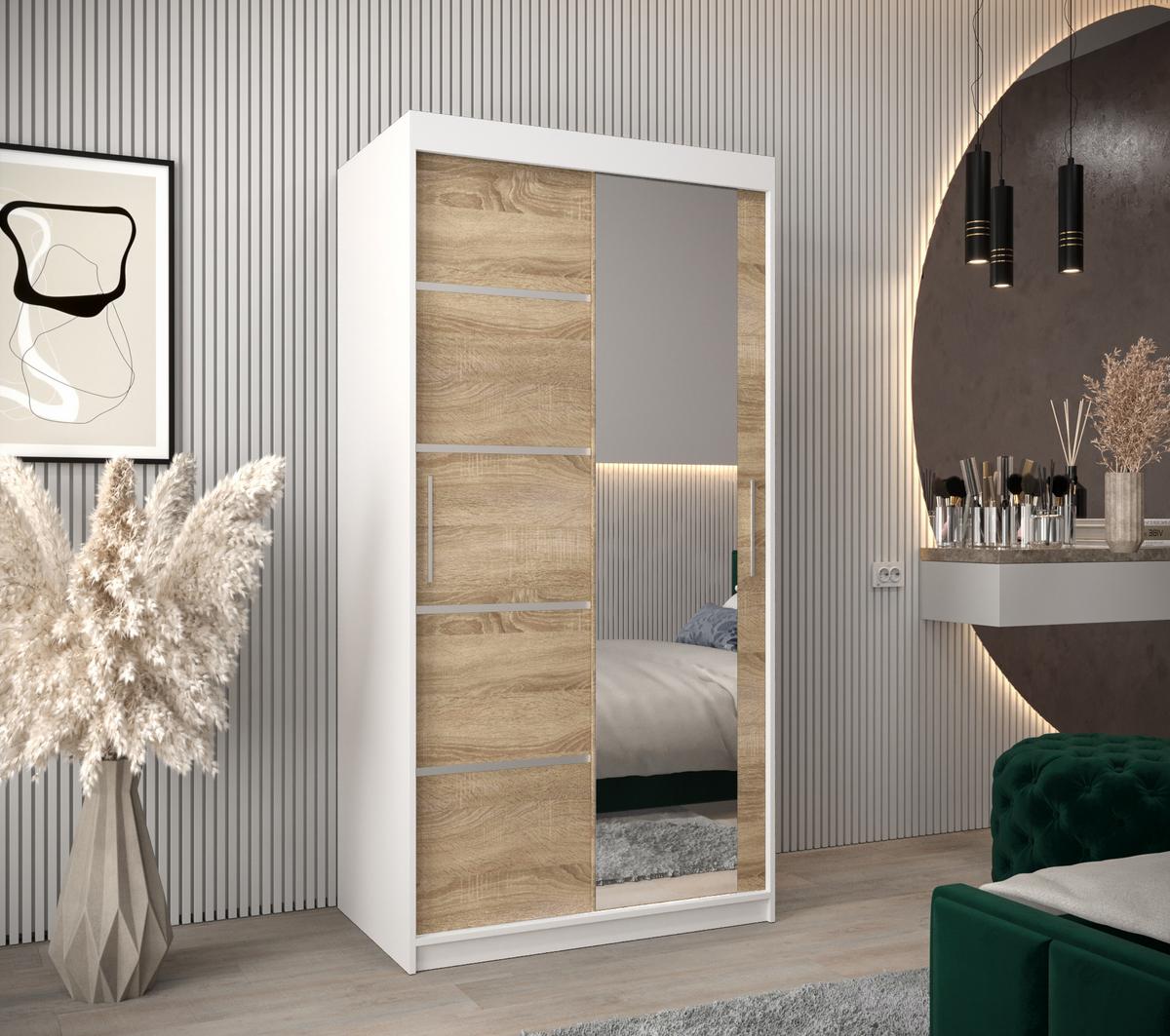 SCHWEBETÜRENSCHRANK 200/100/62 2-türig - Silberfarben/Weiß, Holz/Kunststoff (100/200/62cm) - MÖBEL KRYSPOL