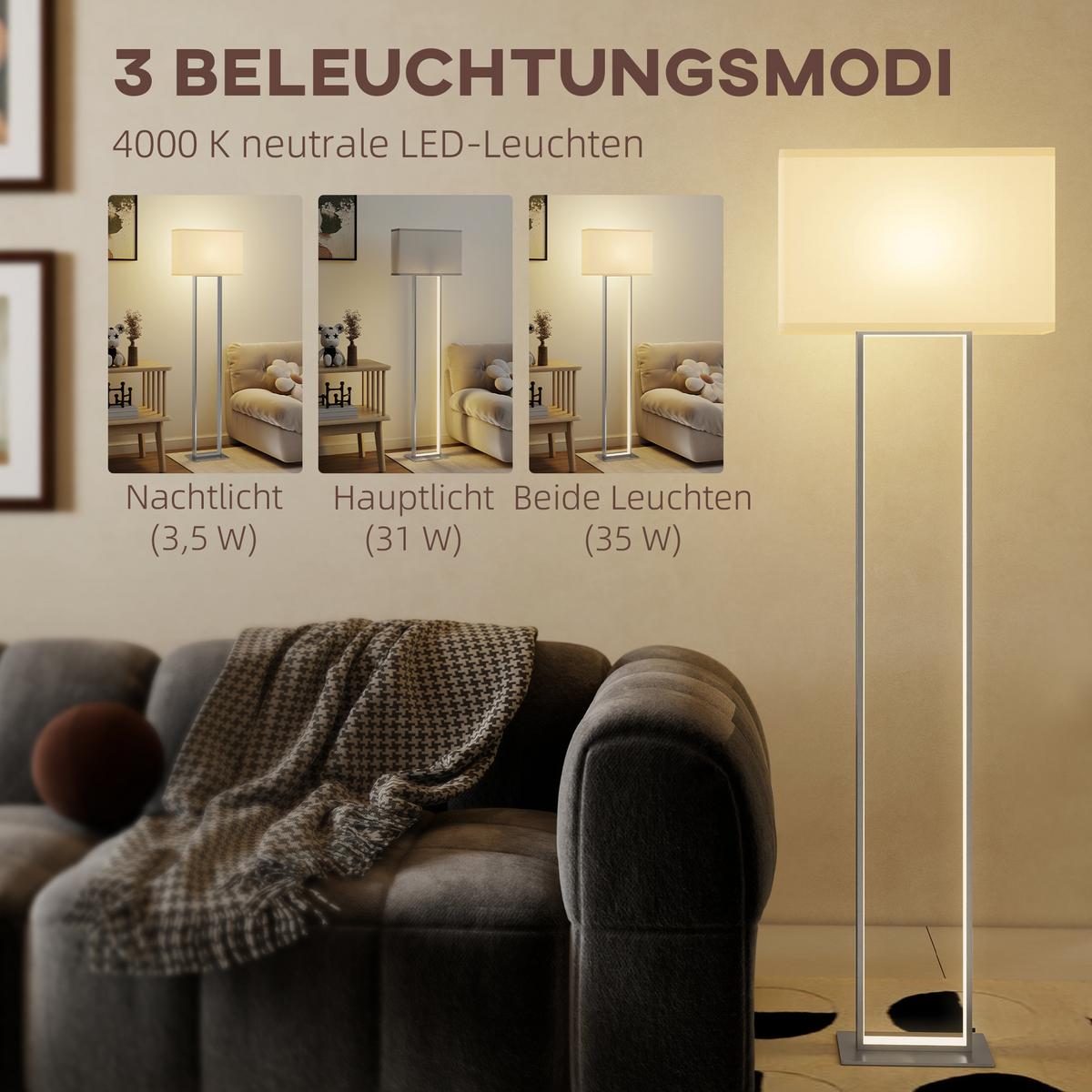 STEHLAMPE Metall Leinen Weiß - Weiß, Metall (45/15/150cm) - HOMCOM