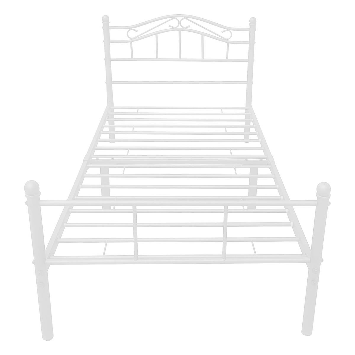METALLBETT Florenz mit Matratze - Weiß, Textil/Metall (120/200cm) - [en.casa]