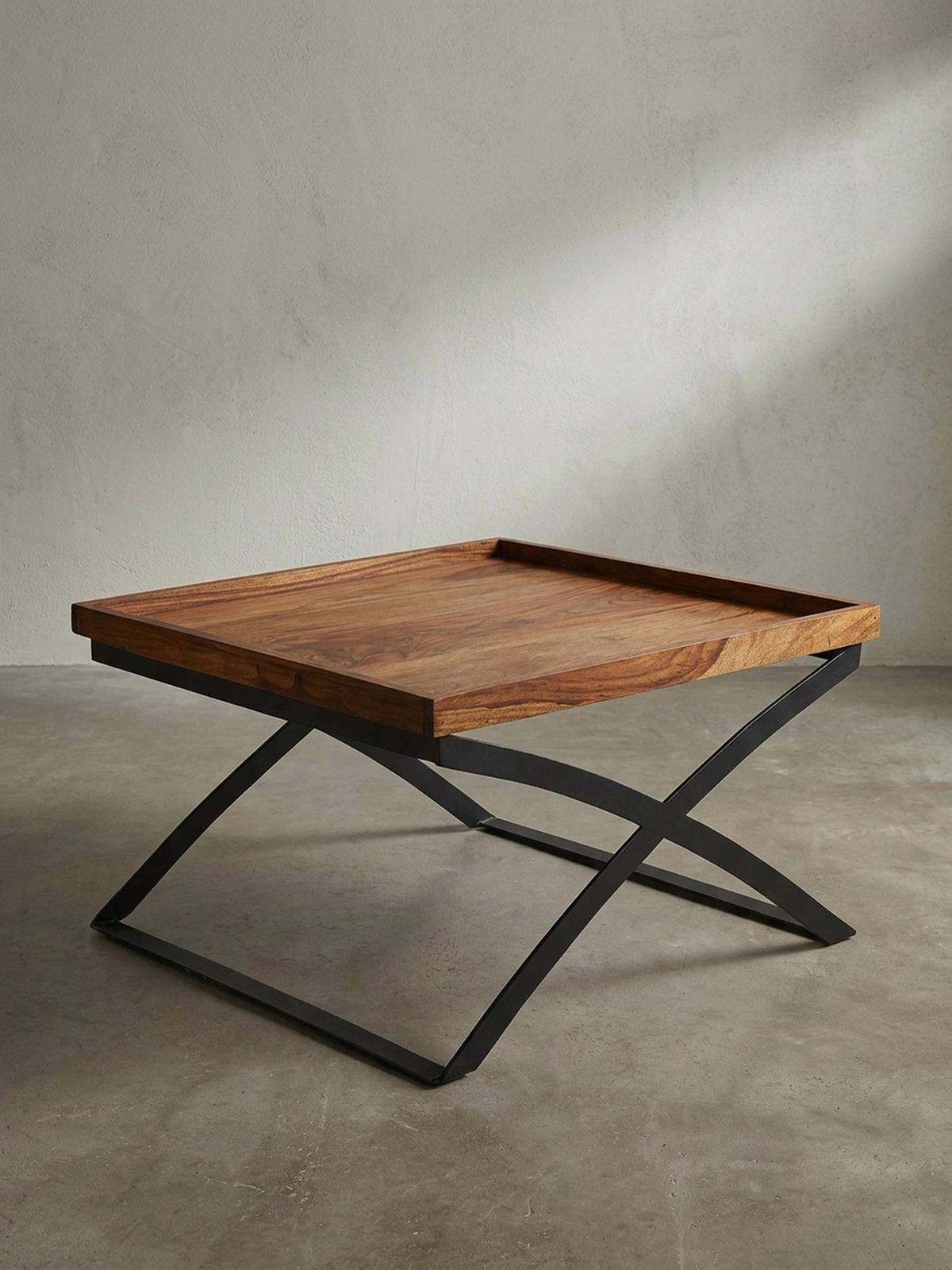 COUCHTISCH Quadratisch, Sheesham Holz und Eisen, Industrial-Stil, Maße 63x39x63 cm - Schwarz/Braun, Holz/Metall (63/63/39cm) - KADIMA DESIGN