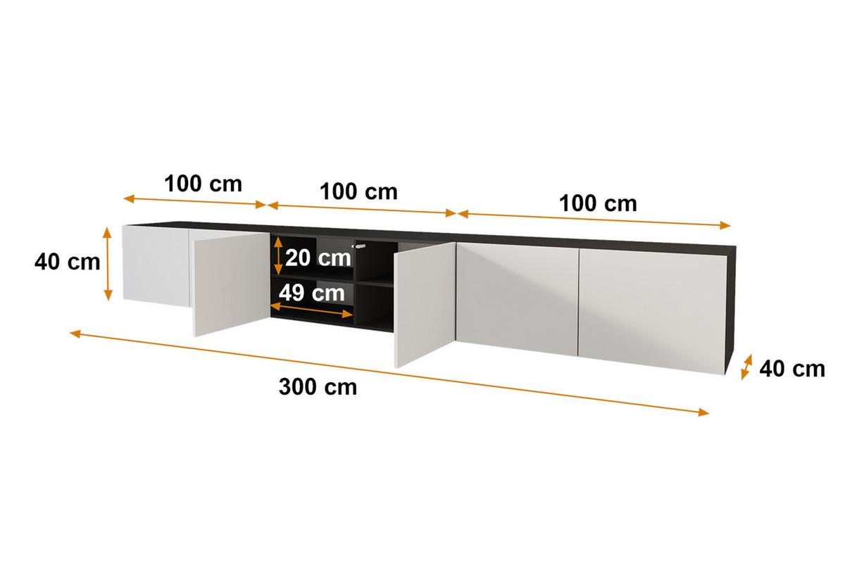 LOWBOARD ELIO-W 3x100x40x40 cm - Schwarz / Weiß - Schwarz, Holzwerkstoff (300/40/40cm) - ALTDECOR