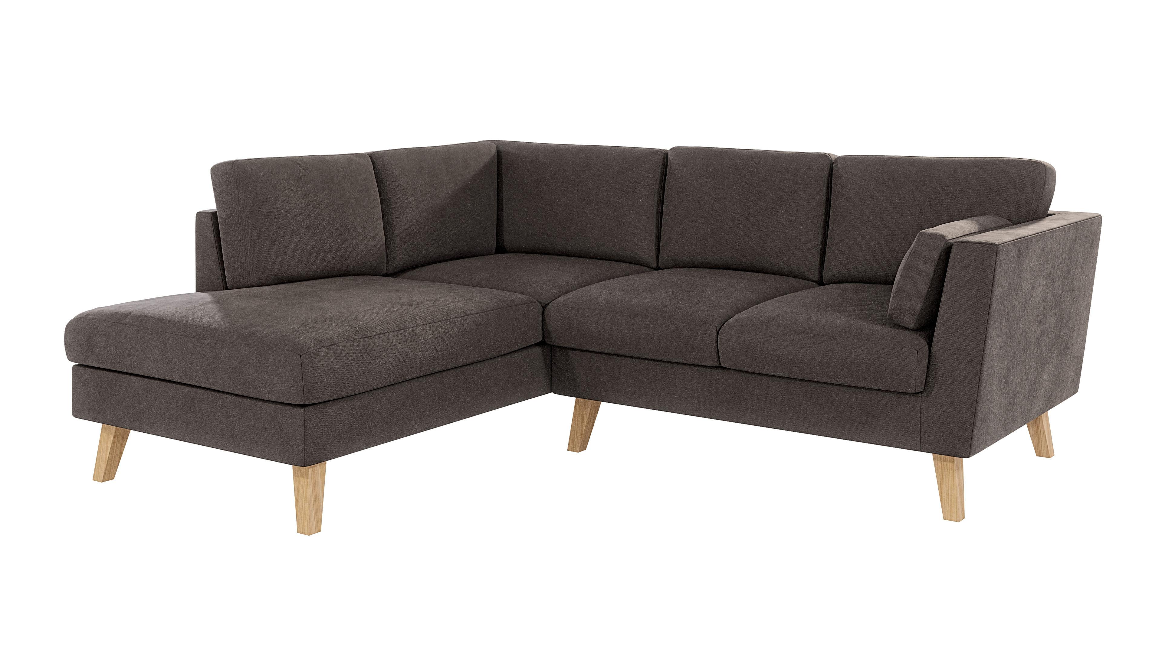 ECKSOFA Mario Braun - Khaki Microfaser - Dunkelbraun/Naturfarben, Buchenholz/Textil (221/186cm) - S-Style Möbel
