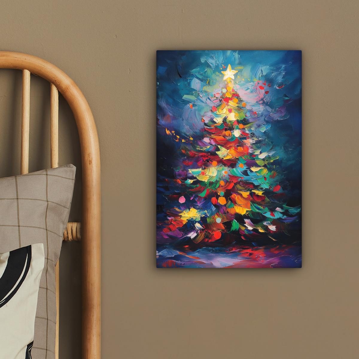 LEINWANDBILD Weihnachtsbaum - Weihnachten - Abstrakt - Farbenfroh Deko Wohnzimmer 20x30 cm - Multicolor, Textil (20/30cm) - MuchoWow