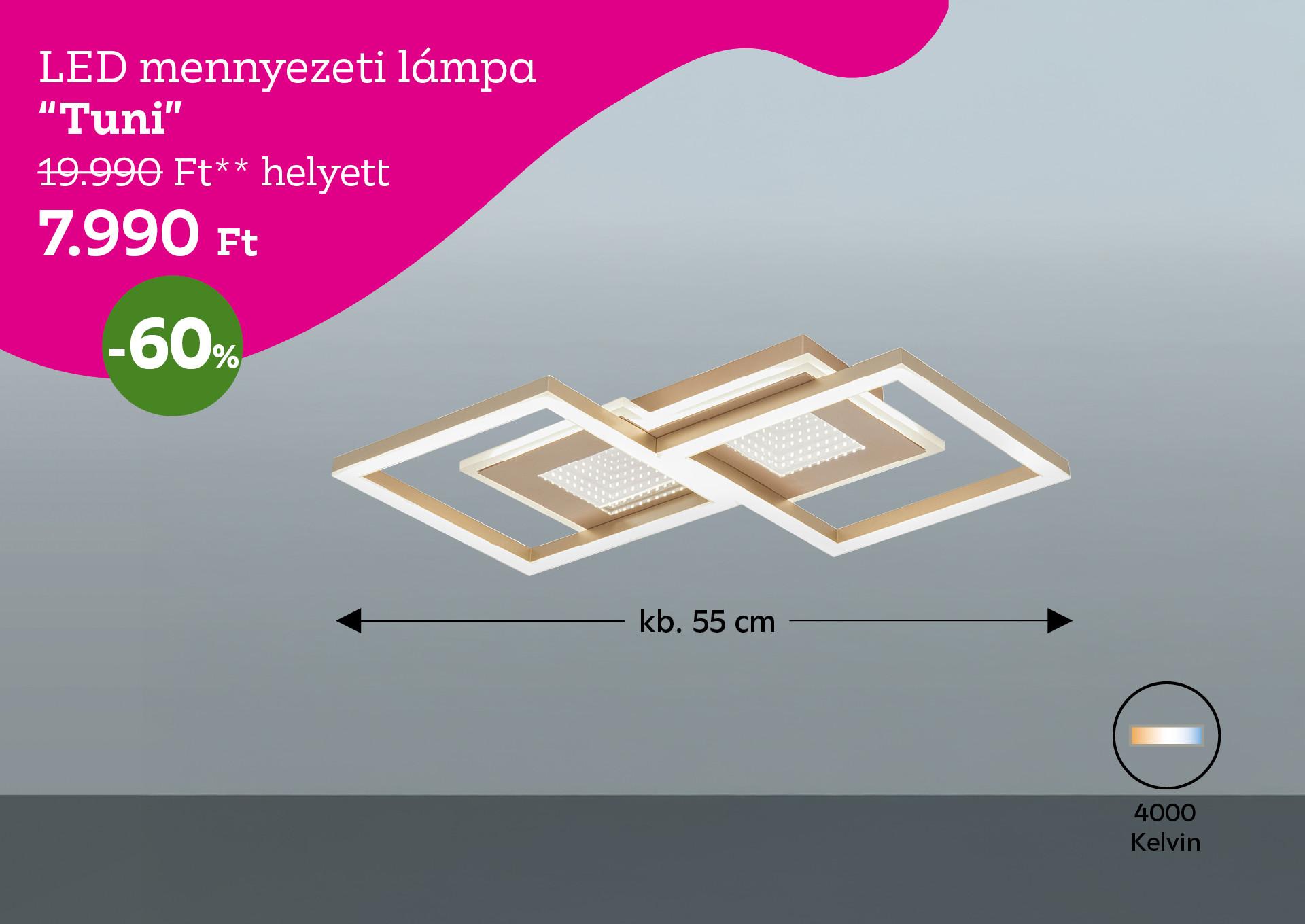 LED mennyezeti lámpa TUNI 19990 Forint helyett 7990 Forint, kedvezmény mértéke 60%