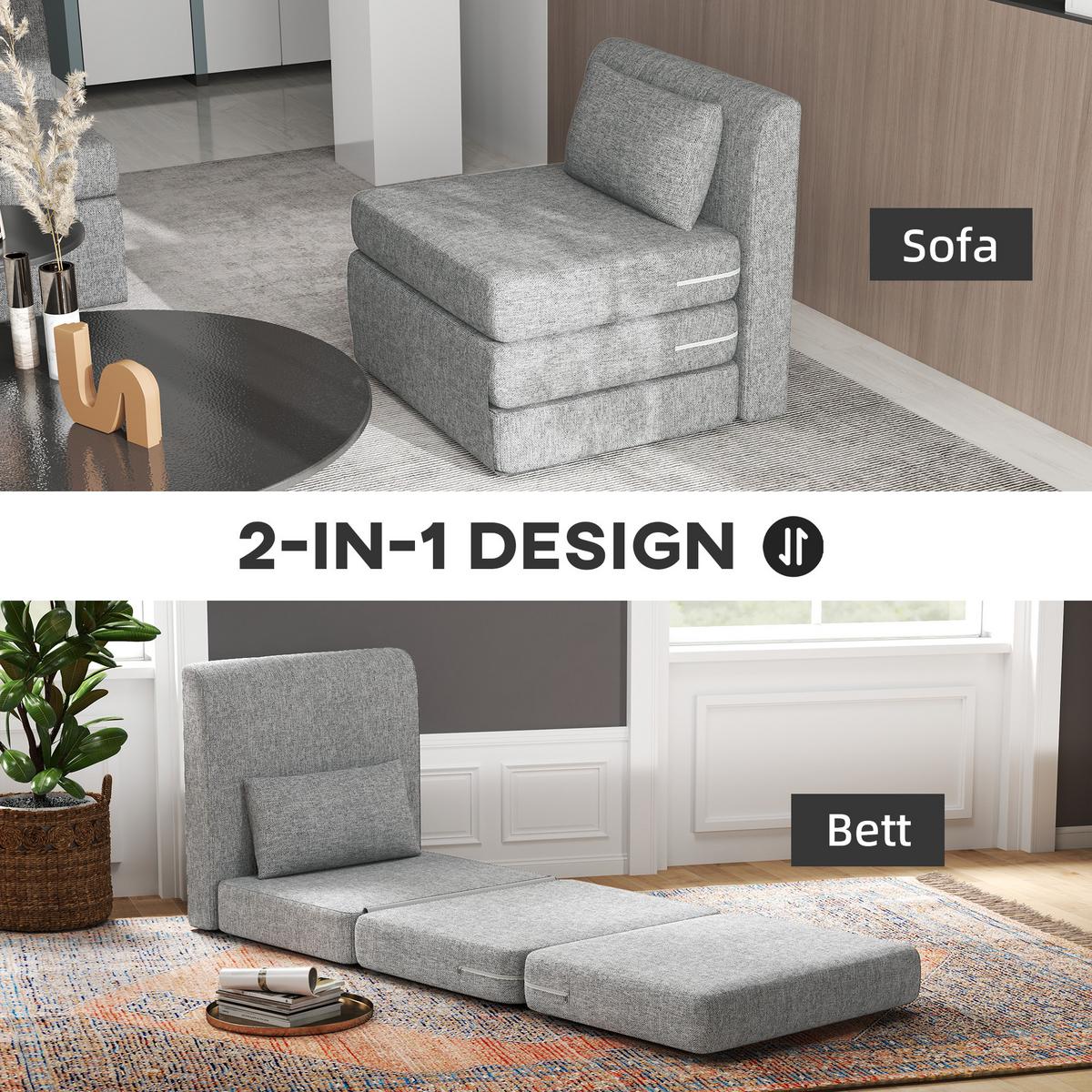 BODENSESSEL 2-in-1 Klappbar Schlafsofa mit Kordoptik für Wohnzimmer, Grau - Grau, Textil/Metall (75/74/80cm) - HOMCOM