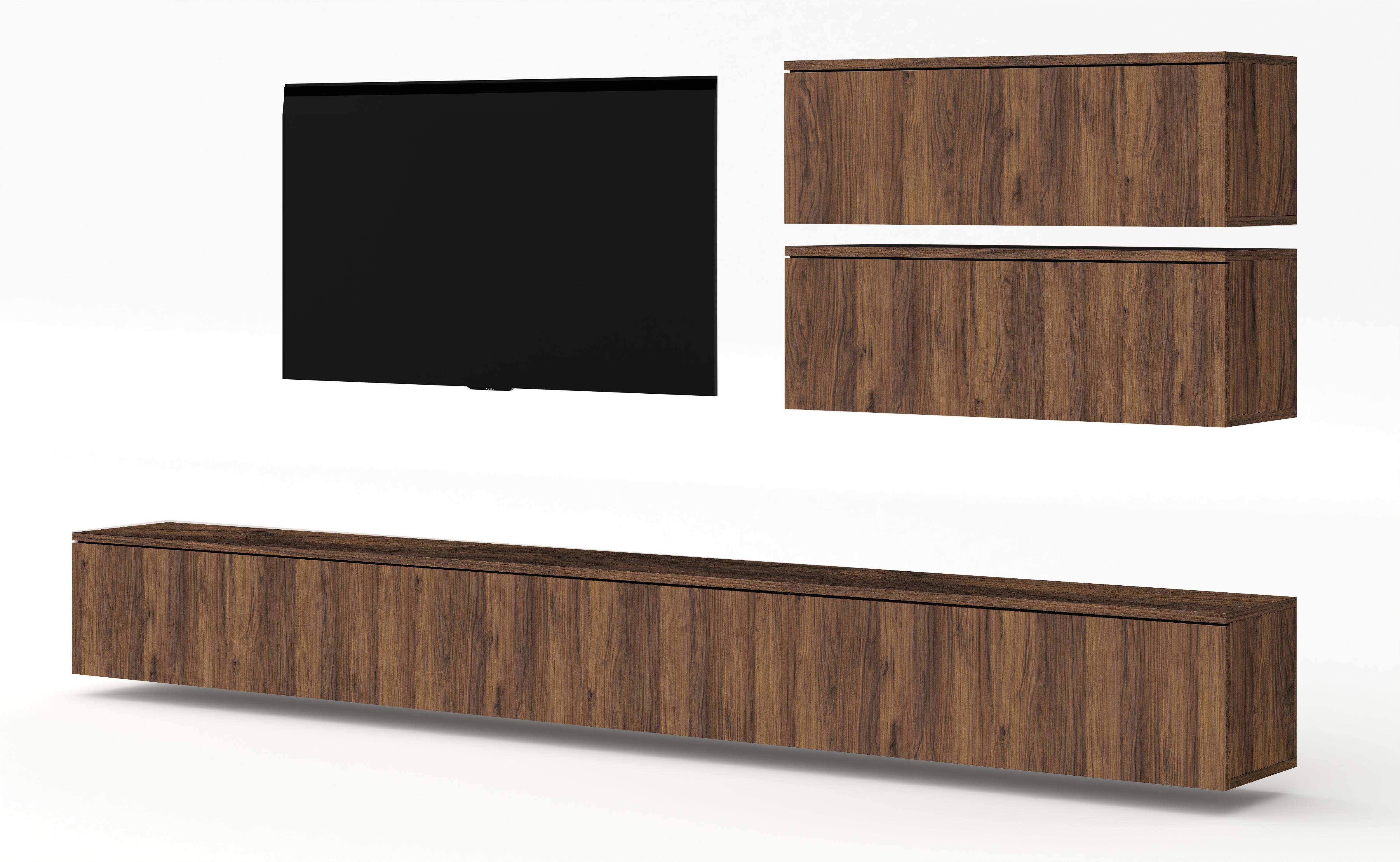 WOHNWAND Loriano V Nussbaum Warmia 300/102/32 cm Anbauwand - Nussbaumfarben, Holzwerkstoff (300/102/32cm) - AX Living