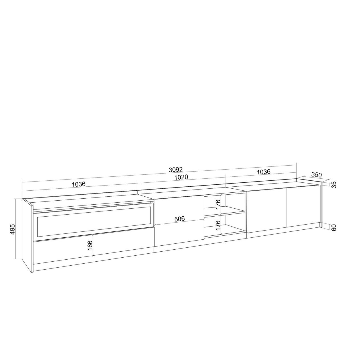 LOWBOARD, Dunkler Eiche und Schwarz, Elektrokamin, 310/37/50cm - Hellbraun, Holzwerkstoff (310/50/37cm) - Skraut Home