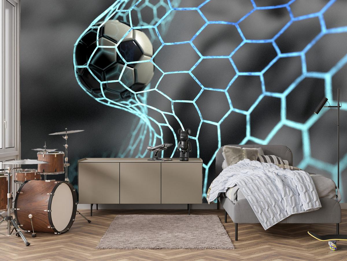 FOTOTAPETE für Jugendzimmer Fußball im Tor Ziel Sport Ball 300x210 - Schwarz/Weiß, Papier (300/210cm) - Muralo