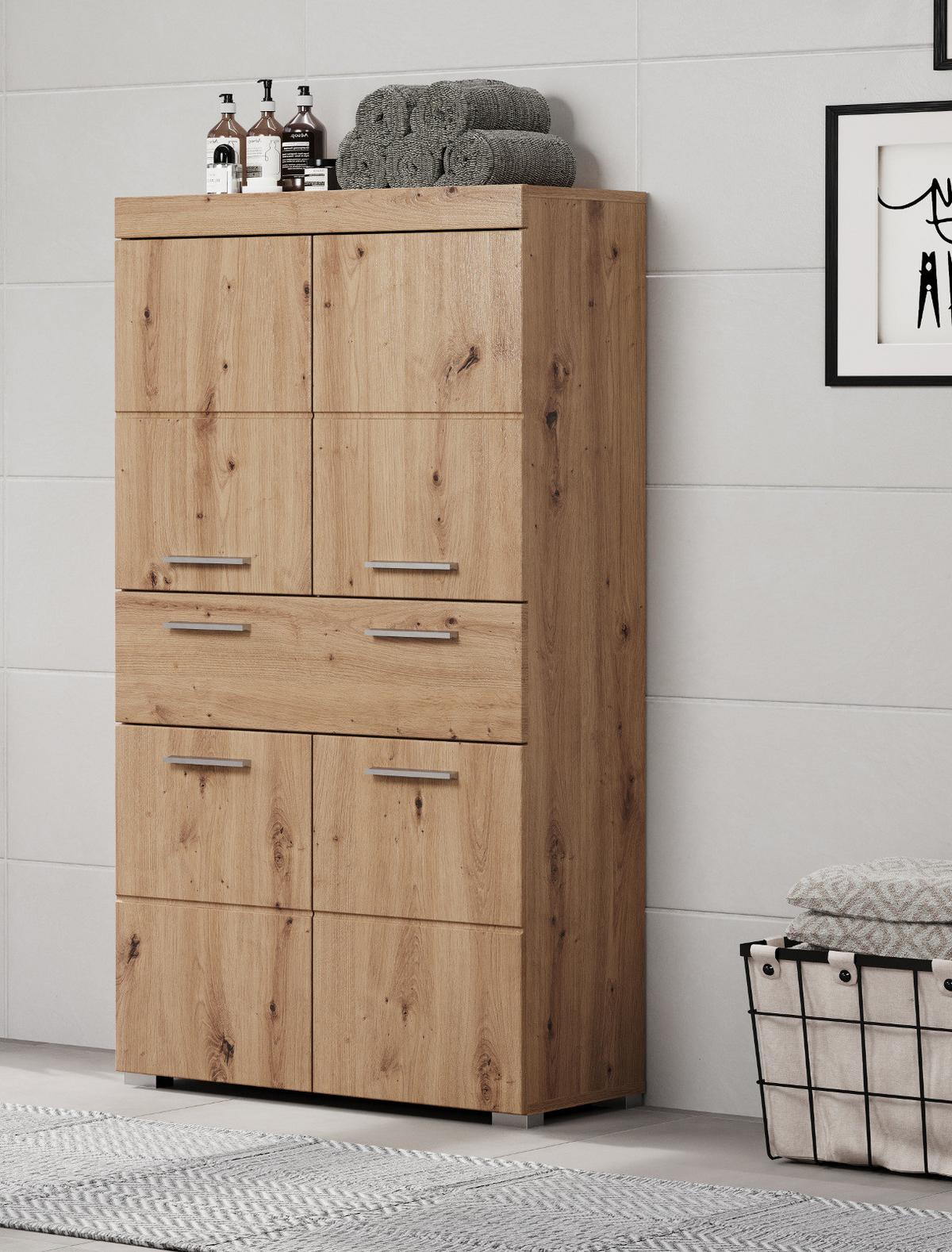 MIDISCHRANK Asteiche 73 x 132 cm, Badschrank mit viel Stauraum - Eichefarben, Holzwerkstoff/Kunststoff (73/132/31cm) - Top.Furn