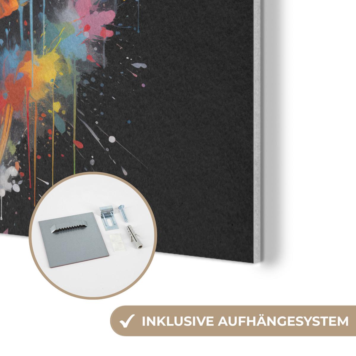 AKUSTIKBILD Elefant - Graffiti - Schwarz - Tiere - Farben Wanddeko 70x50 cm - Schwarz, Kunststoff (70/50/0.9cm) - MuchoWow