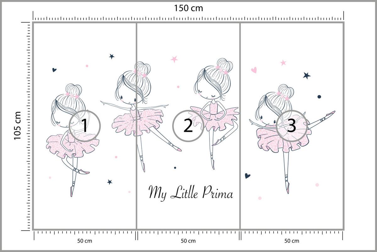 FOTOTAPETE für Kinderzimmer Kleine Ballerinen Tanzen Herzen Sterne 150x105 - Weiß, Papier (150/105cm) - Muralo