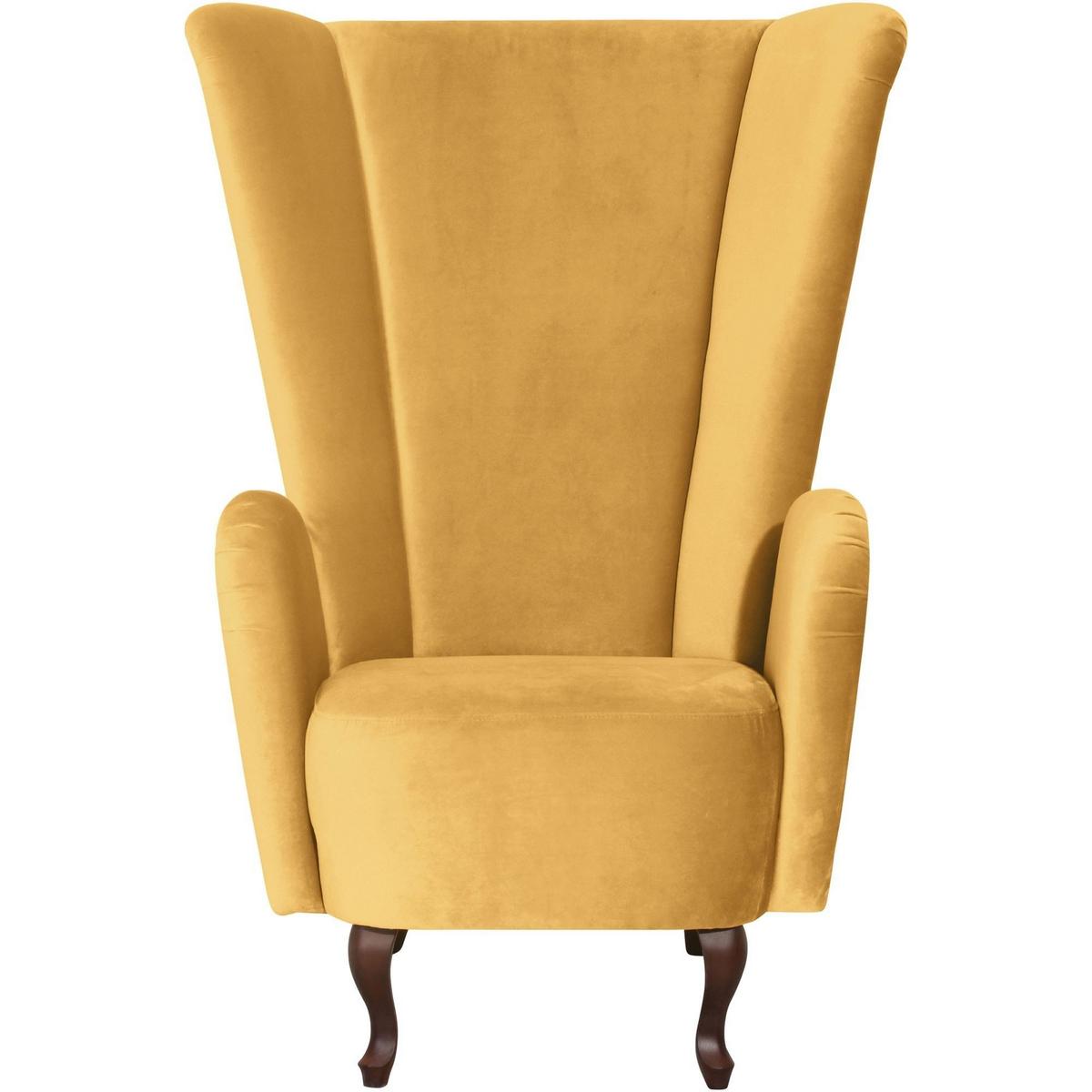 HOCHLEHNSESSEL Kailey Bezug Samtvelours Buche nussbaum dunkel / mais - Gelb, Kunststoff (96/122/89cm) - 58aufmkessel