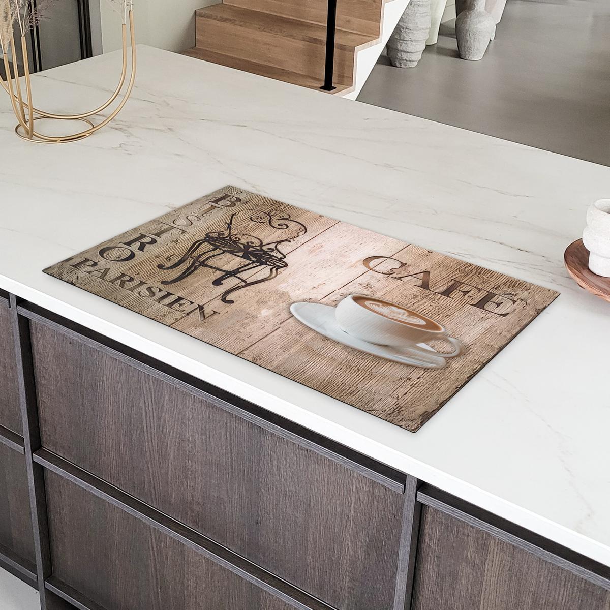 HERDABDECKPLATTE Bistro Parisien - Café - Kaffee - Jahrgang Induktionsschutz 91.2x52 cm - Cappuccino, Kunststoff (91.2/52/0.2cm) - MuchoWow