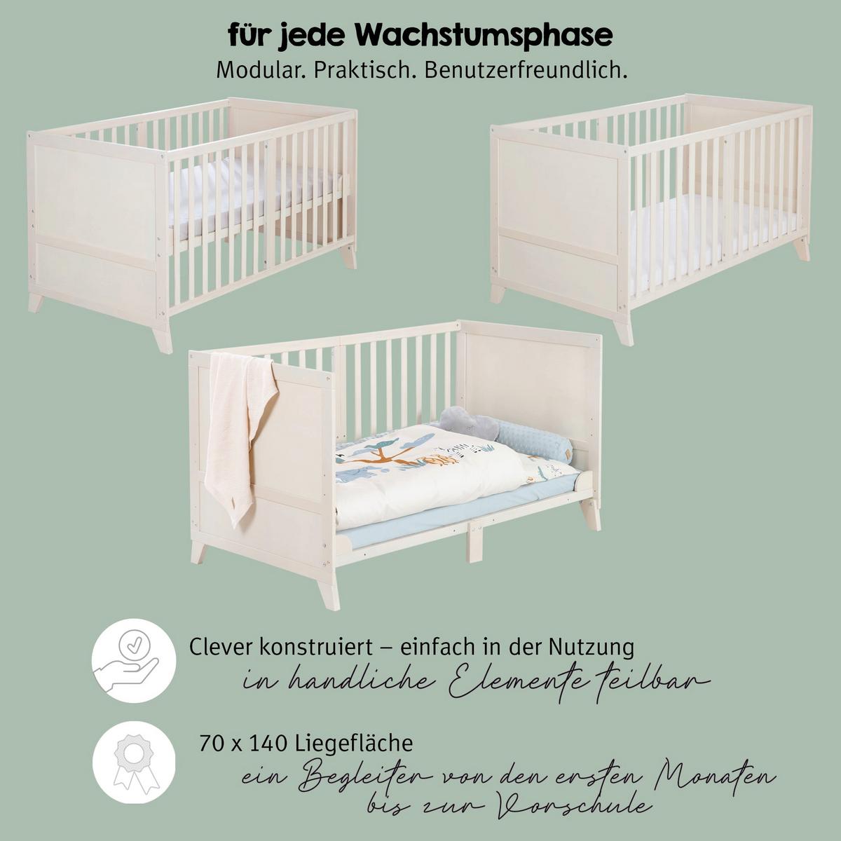 BABYBETTSET 'Savanna Friends' 70 x 140 inkl. kompletter Ausstattung - Naturgrau / Beige - Beige/Weiß, Holz (70/140cm) - Roba