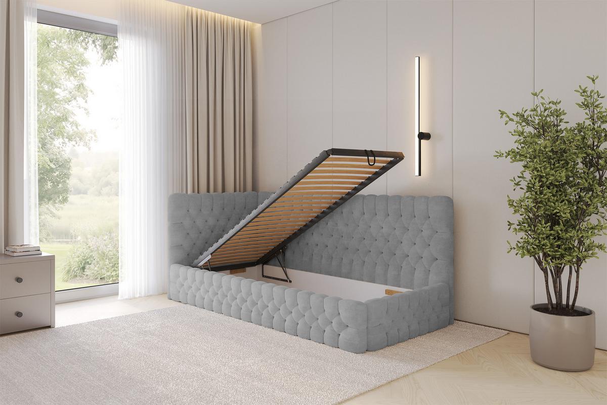 EINZELLBETT Jugendbett mit Bettkasten, Rechts - MULY 100x200 Grau - Silberfarben, Holzwerkstoff/Textil (100/200cm) - ALTDECOR