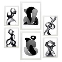 POSTER Set Mit 6 Gebogener Körper In Liebhaber Abstrakt Ästhetische Dekorative Gemälde Für Ihr Wohnzimmer, Schlafzimmer, Zuhause A3 & A4 Weißer Rahmen - Weiß, Papier (29/3cm) - Nacnic