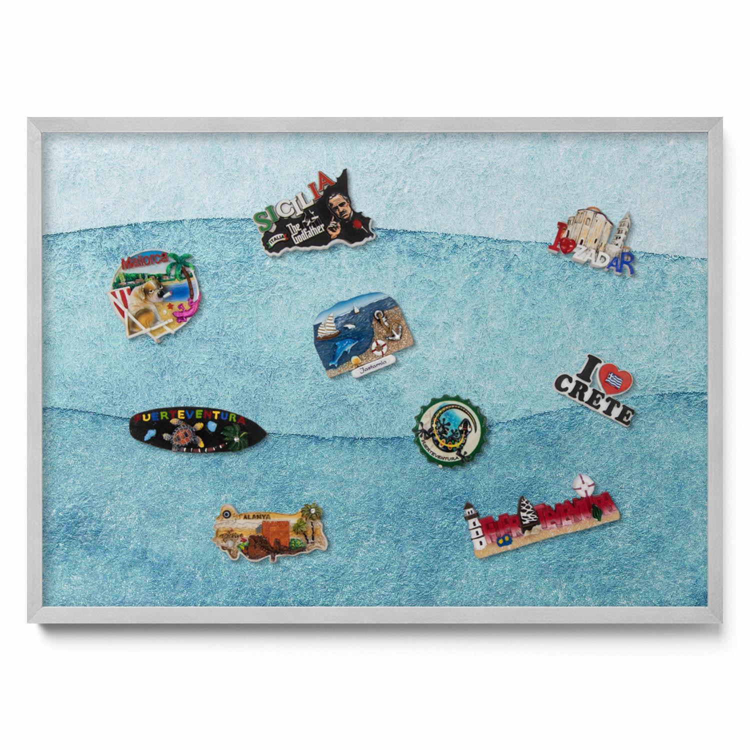 MAGNETTAFEL 70x50 cm Silberner Rahmen Aquarell Blaue Wellen - Hellblau, Metall (70/50/0.4cm) - TULUP