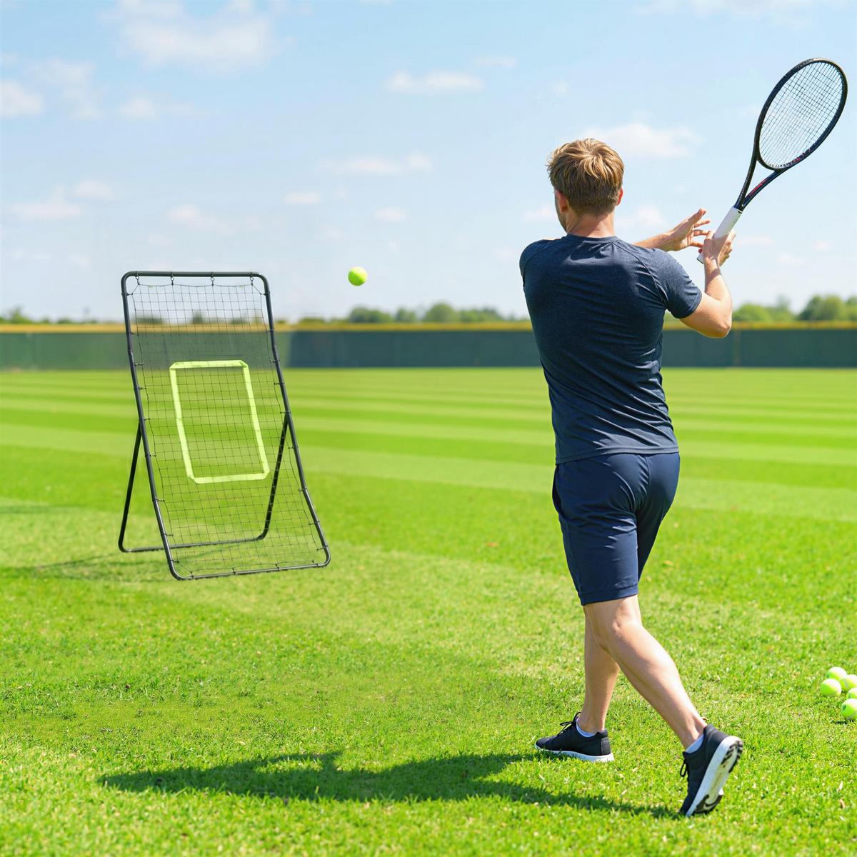 REBOUNDER Kickback Tor Rückprallwand Trainingsnetz Stahl 75x126cm - Schwarz, Metall (80/90cm) - HOMCOM