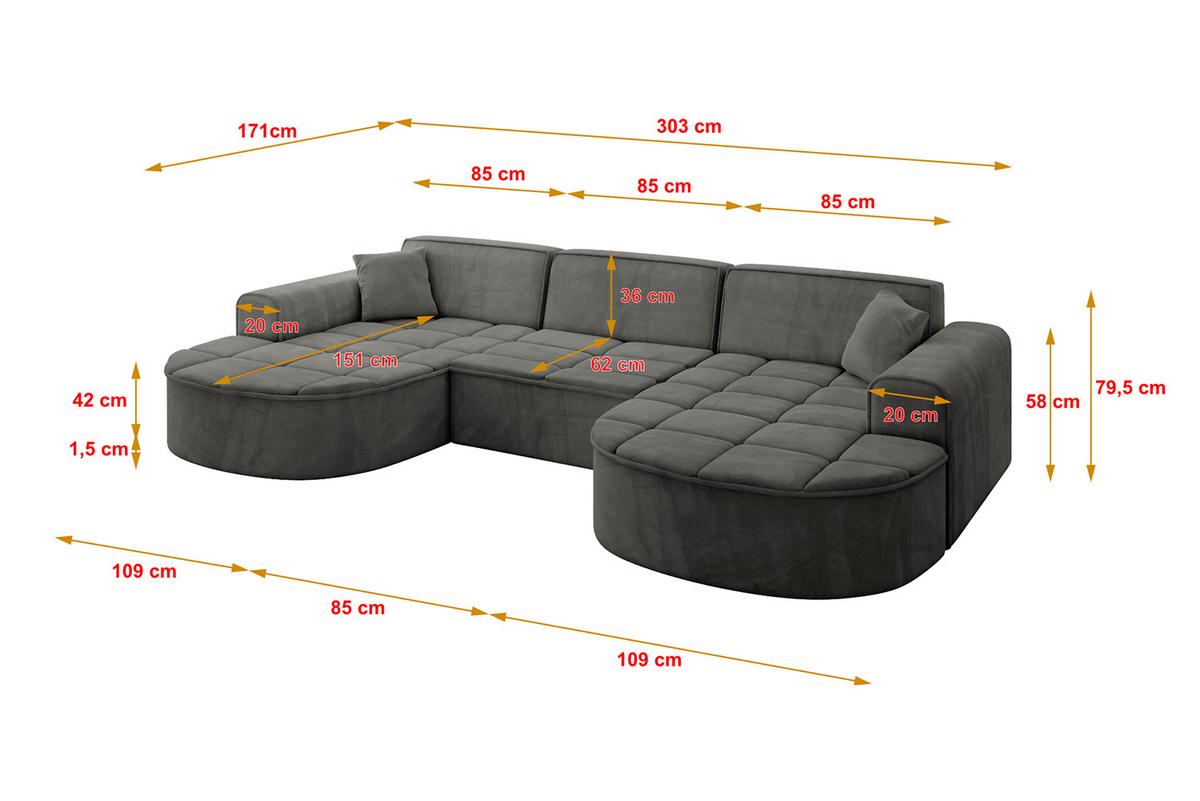 WOHNLANDSCHAFT TARO-U1 - 303x171x79,5 cm Dunkelgrau - Dunkelgrau, Holzwerkstoff/Textil (303/79.5/171cm) - ALTDECOR