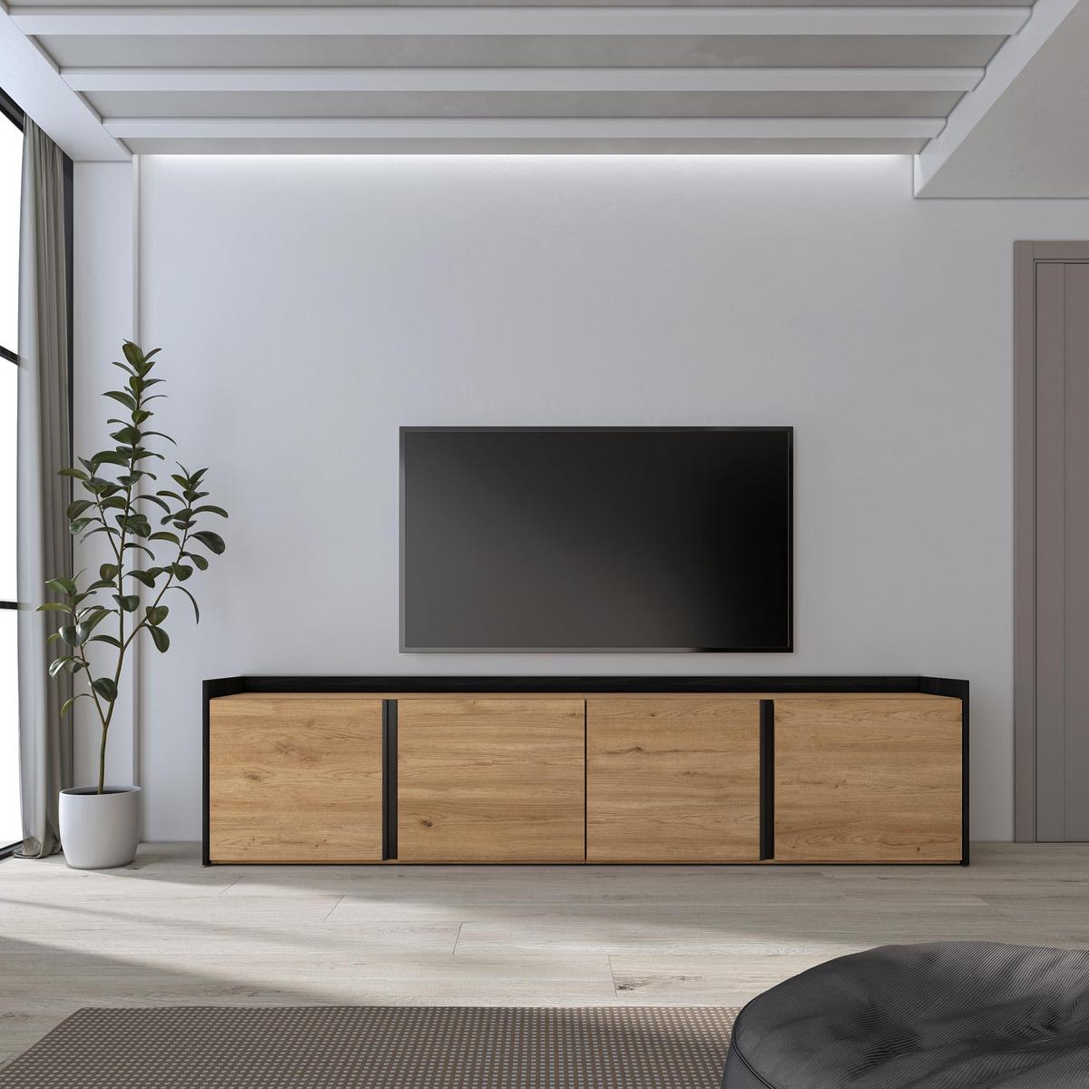 LOWBOARD, Eiche und Schwarz, 207/35/50cm - Braun, Holzwerkstoff (207/50/35cm) - Skraut Home